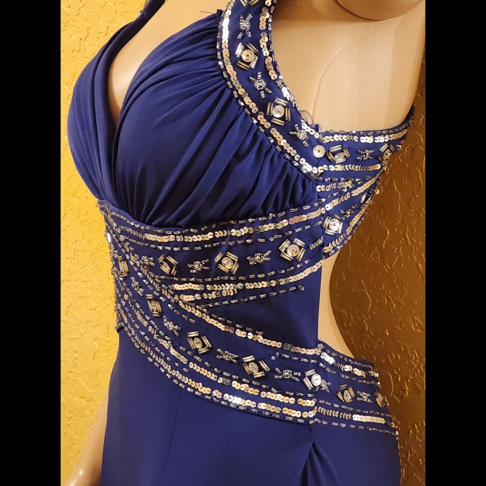 Hailey Logan by Adrianna Papell Formal Gown Navy Silver Sequins & Beading - Picture 5 of 13
